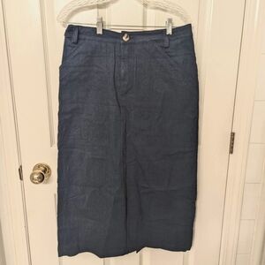 Free Label Stevie Denim Skirt Dark Wash Stretch Denim Midi Skirt